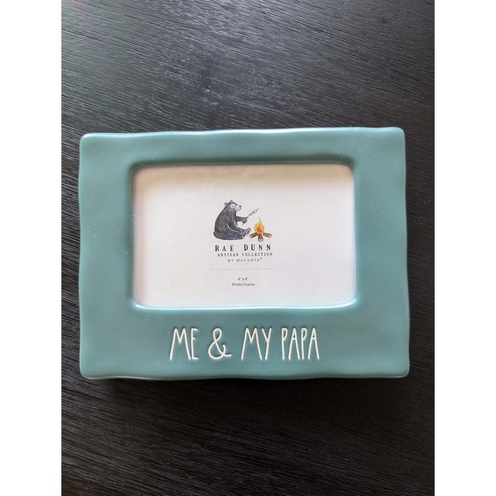 Rae Dunn Me & My Papa Teal Ceramic 4x6 Photo Frame Wavy Tabletop Fathers Day New